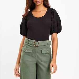 XXS LOFT Puff Sleeve Mixed Media Top